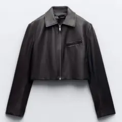 ZARA クロップドフェイクレザージャケット ブラック　サイズS