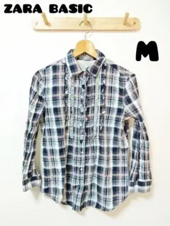 ザラベーシック【ZARABASIC】スナップボタンチェックシャツ薄素材羽織　M