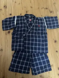 キッズ 甚平 130cm ネイビー チェック柄