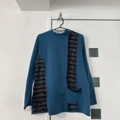 美品　百合　青いタートルネック長袖チュニック　長袖トップス　チュニック　長袖