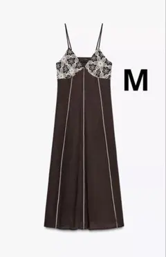 ZARA ザラ　ストラップ付き刺繍入りミディ丈ワンピース