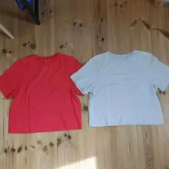 ユニクロ Tシャツ ベージュ 赤 2枚セット
