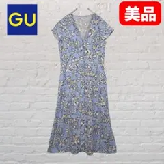 GU 花柄Vネックフレアワンピース M
