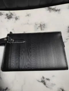 メンズ　美品ブラックレザー シャドウストライプ　クラッチバッグ セカンドバッグ