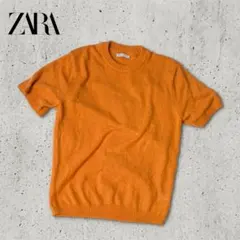 ZARA　ウォッシャブルコットン　半袖ニット オレンジ　クルーネック Mのサムネイル