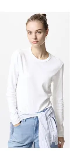 ユニクロ　新品ソフトリブクルーネックT ホワイトＬ