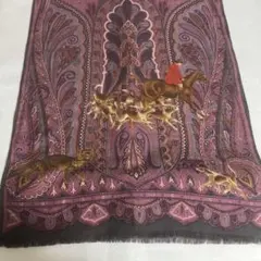 【希少】ETRO エトロ スカーフ ペイズリー×ハンティング柄 ウールシルク 紫