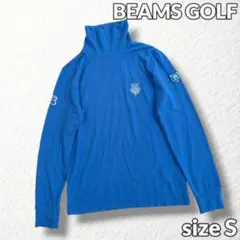 【BEAMS GOLF】ゴルフ 長袖タートルネックシャツ ロゴ 青 日本製 S