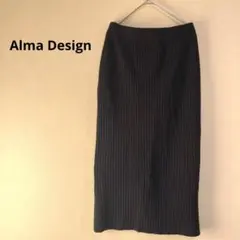 【Alma Design】黒　リブ編み　ニット　タイトスカート　ストレッチ（M）