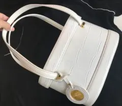 49AV ジュンコシマダ バニティ バッグレザークロコ型　ミラー ホワイト