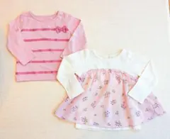 ピンク　ストライプ　花柄　トップス　長袖　Tシャツ　90　女の子　2点　セットのサムネイル