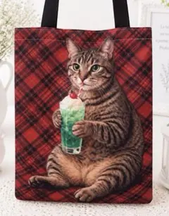 【本日23時まで販売】人気 猫バッグ　キジトラ猫　メロンソーダ　丈夫な新品トート