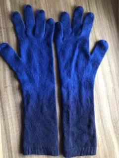 レディース手袋　ニット防寒グッズ青ネイビーグラデーション長め可愛い小物