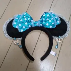 ミッキー耳カチューシャ 黒と水色の水玉模様