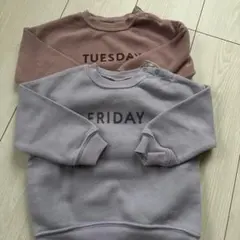 裏起毛トレーナー　曜日ロゴトップス　長袖90 tete a tete2枚