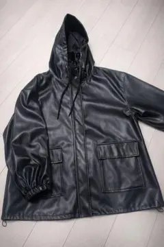 レザー風 フード付きジャケット オーバーサイズ