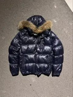Y2K 00's平成 archive ファー付ダウンジャケット 光沢 ネイビー紫