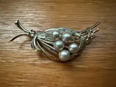 グレーパールのシルバーブローチ　STEARLING 本真珠
