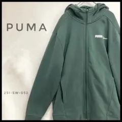 PUMA ジップアップパーカー　グリーン フーディー　ロゴ　スポーツMIX