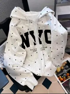 SHEIN ドット柄 ジップアップパーカー