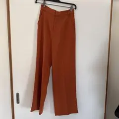 オレンジ ワイドパンツ ゴムウエスト