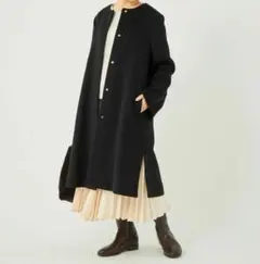 ユナイテッドアローズ カシミヤ混 ノーカラーコート 金ボタン 36サイズ 黒