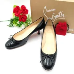 【良品】クリスチャンルブタン　リボン　パンプス　ヒール　ブラック　黒 箱付