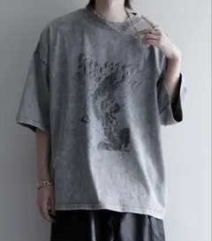 cussil/クシル 硫化スノー加工ヴィンテージグラフィックプリント半袖Tシャツ