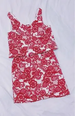 デイライルノアール レース柄 セットアップ 赤 ミニワンピ スカート トップス