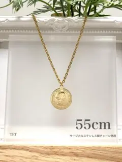 【ハーフペニー チャーム ネックレス ゴールド 55cm】コインネックレス a6