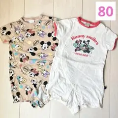 ベビー 80cm ミッキー ミニー 半袖 ロンパース バースデイ フタフタ