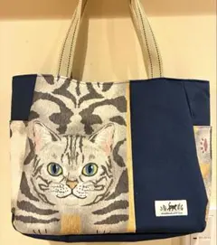 猫　サバトラ猫　ばんざい猫　トートバッグ ハンドメイド