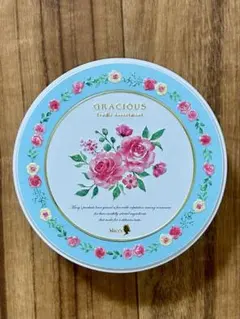 メリーチョコレート空き缶 花柄 ローズ柄 丸型