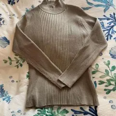 グレー リブ編み ハイネックニット 長袖