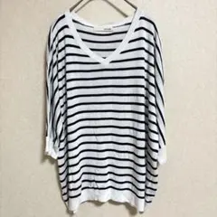 SHOO・LA・RUE ボーダー薄手ニット L 白黒 春服 レディースのサムネイル
