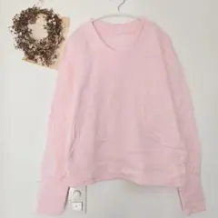 トレーナー スウェット 裏起毛 ピンク M ゆったり Vネック 無地