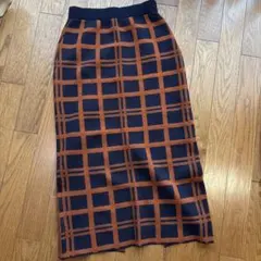 チェック柄タイトスカート ネイビーオレンジ
