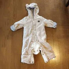 フリース くま耳フード付きロンパース クリーム色