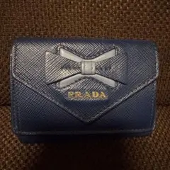 PRADA ネイビー リボン 三つ折りミニ財布　美品