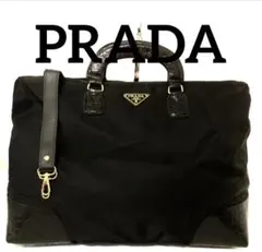 良品　希少　PRADA プラダ　ショルダーバッグ　黒　クロコ　トートバッグ