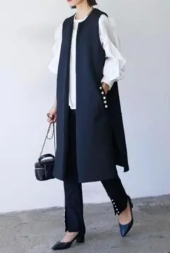 値下げ ジレ ロングジレ パール 黒 ブラック 卒業式 入学式 上品 フォーマル