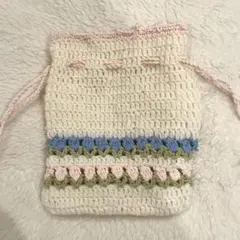 ハンドメイド チューリップ巾着袋 かぎ編み