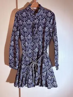 zara 花柄長袖ワンピース ネイビー