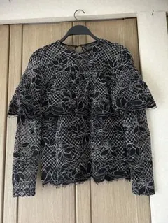 ZARA総レースフリルブラウス　ブラックシアー華やか高見えMサイズ少数回着用あり