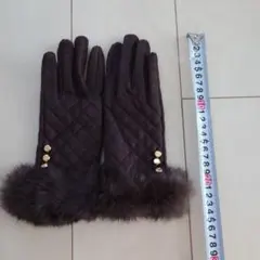 grove ダークブラウン キルティング手袋 ファー付き