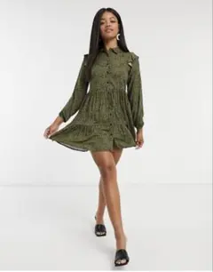 Stradivarius ドット柄シャツワンピース Lサイズ　y2k