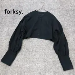 【forksy. 】バンドカラーシャツ クロップド丈 ブラックのサムネイル