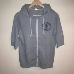 Champion グレー フルジップパーカー 半袖　L