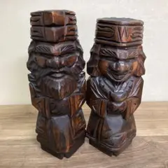 網走刑務所 木彫り置物 ペア 高さ約31cm 昭和レトロ 民芸品 - メルカリ