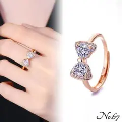【新品】CZリボンデザインリング アクセサリー 指輪 ローズ レディース